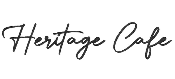 A cursive design of the words 'Heritage Cafe' as the logo